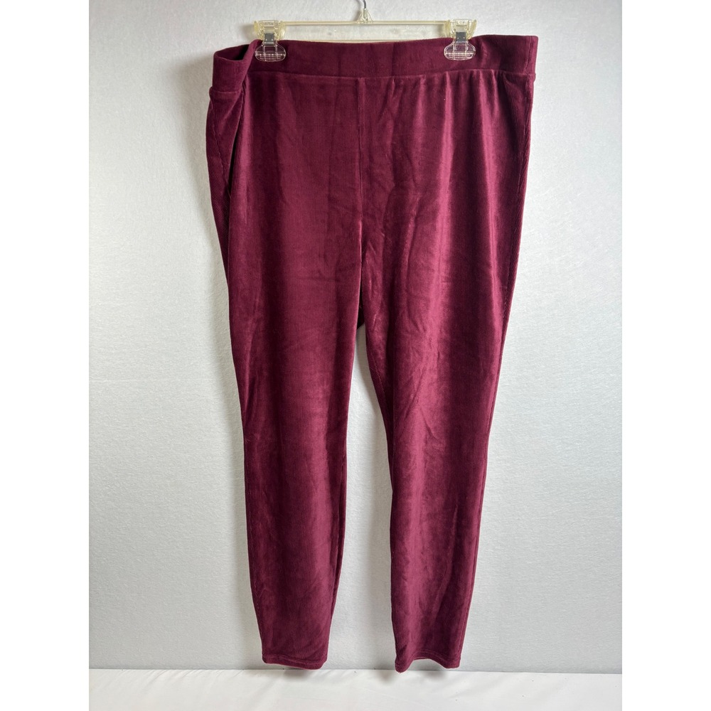 LuLaRoe Corduroy Leggings Womens 2XL Burgundy Red Cotton Blend Ribbed Boho Chic